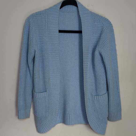 Blue Chunky Knit Open Front Cardigan with Pockets Unbranded Girls Size 150 / 12 - Picture 1 of 4